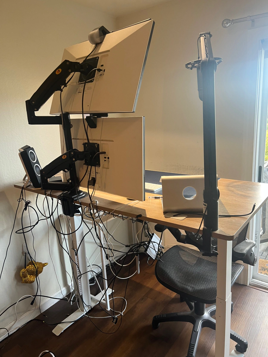 03 standing desk with wires hanging down