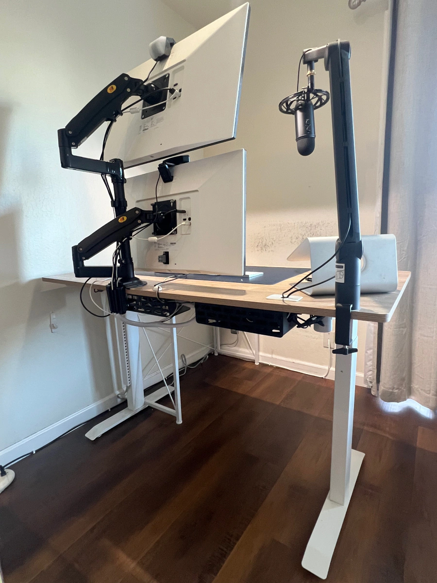 04 standing desk with wires neatly conceled in boxes mounted to desk